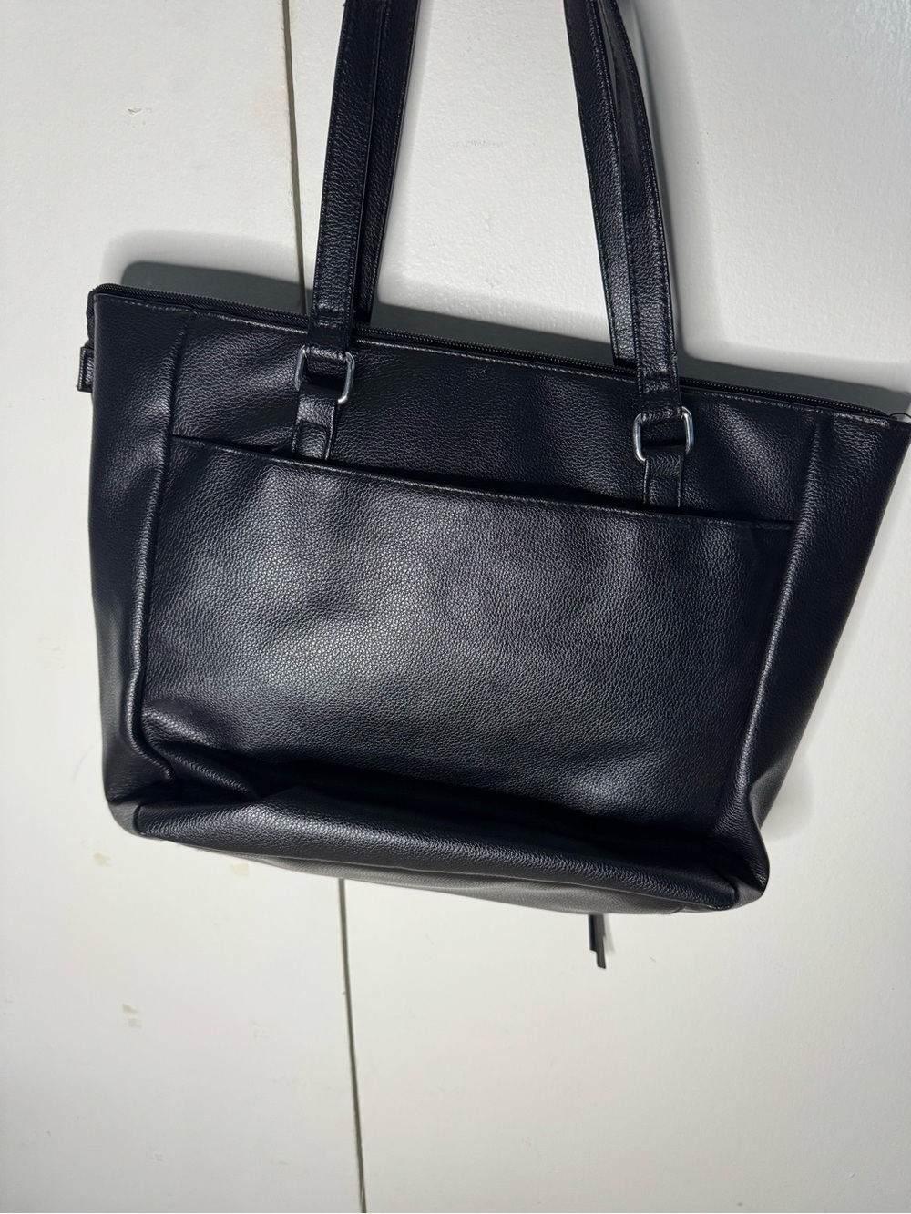 Sears Black Faux Leather Shoulder Tote with Front Zip Pocket - Picture 2 of 5